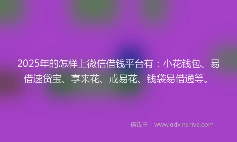 2025年的怎样上微信借钱平台有：小花钱包、易借速贷宝、享来花、戒易花、钱袋易借通等。