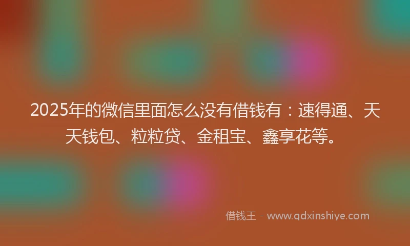2025年的微信里面怎么没有借钱有：速得通、天天钱包、粒粒贷、金租宝、鑫享花等。