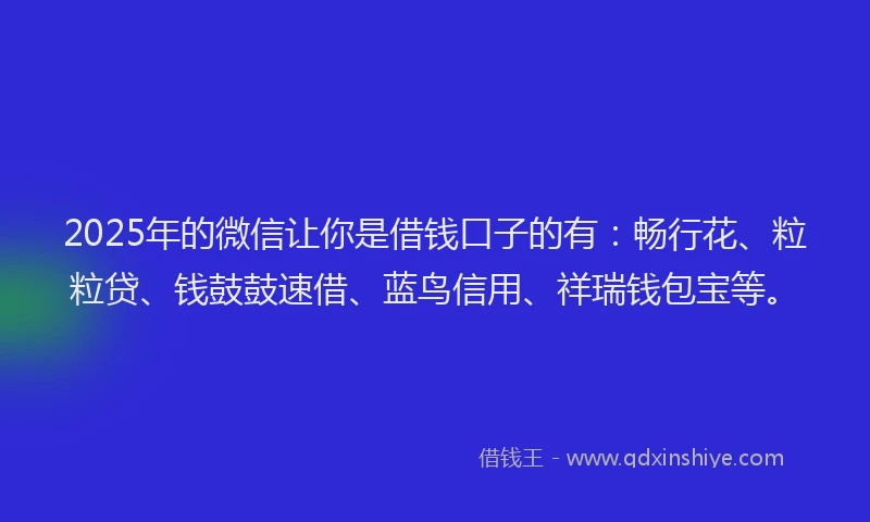 2025年的微信让你是借钱口子的有：畅行花、粒粒贷、钱鼓鼓速借、蓝鸟信用、祥瑞钱包宝等。