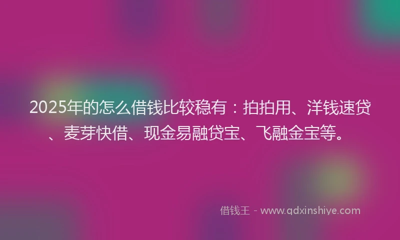 2025年的怎么借钱比较稳有：拍拍用、洋钱速贷、麦芽快借、现金易融贷宝、飞融金宝等。