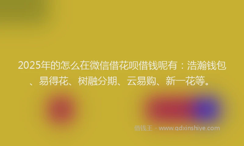2025年的怎么在微信借花呗借钱呢有：浩瀚钱包、易得花、树融分期、云易购、新一花等。