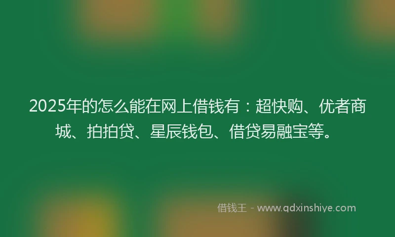 2025年的怎么能在网上借钱有：超快购、优者商城、拍拍贷、星辰钱包、借贷易融宝等。