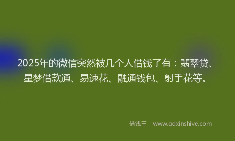 2025年的微信突然被几个人借钱了有：翡翠贷、星梦借款通、易速花、融通钱包、射手花等。