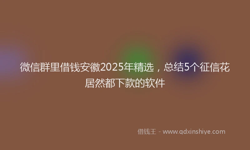 微信群里借钱安徽2025年精选，总结5个征信花居然都下款的软件