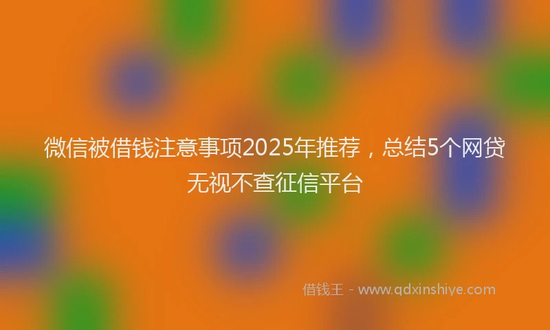 微信被借钱注意事项2025年推荐，总结5个网贷无视不查征信平台