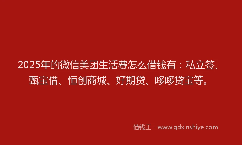2025年的微信美团生活费怎么借钱有：私立签、甄宝借、恒创商城、好期贷、哆哆贷宝等。