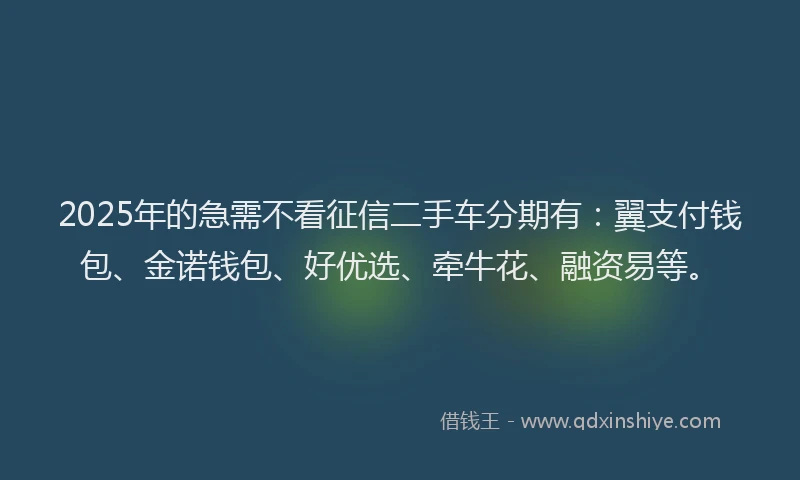 2025年的急需不看征信二手车分期有：翼支付钱包、金诺钱包、好优选、牵牛花、融资易等。