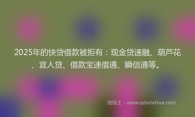 2025年的快贷借款被拒有：现金贷速融、葫芦花、宜人贷、借款宝速借通、瞬信通等。