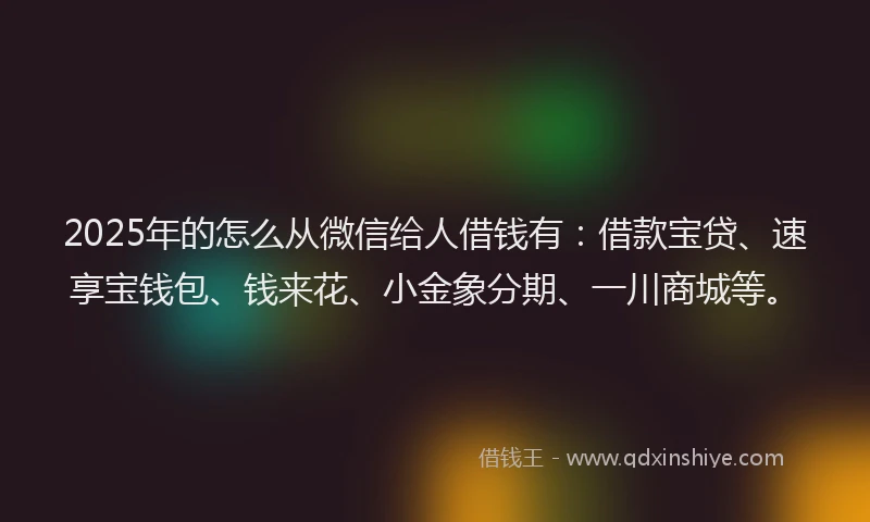 2025年的怎么从微信给人借钱有：借款宝贷、速享宝钱包、钱来花、小金象分期、一川商城等。