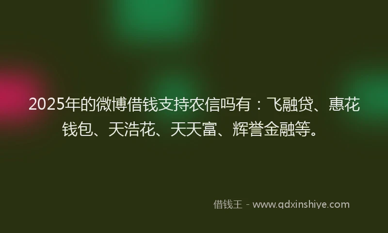 2025年的微博借钱支持农信吗有：飞融贷、惠花钱包、天浩花、天天富、辉誉金融等。
