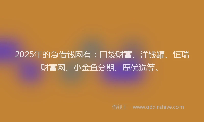 2025年的急借钱网有：口袋财富、洋钱罐、恒瑞财富网、小金鱼分期、鹿优选等。