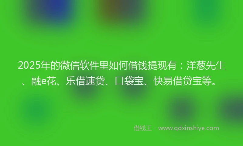 2025年的微信软件里如何借钱提现有：洋葱先生、融e花、乐借速贷、口袋宝、快易借贷宝等。