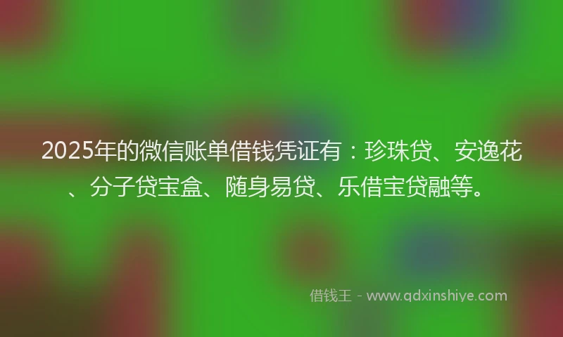 2025年的微信账单借钱凭证有：珍珠贷、安逸花、分子贷宝盒、随身易贷、乐借宝贷融等。