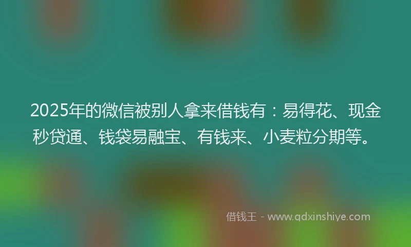 2025年的微信被别人拿来借钱有：易得花、现金秒贷通、钱袋易融宝、有钱来、小麦粒分期等。