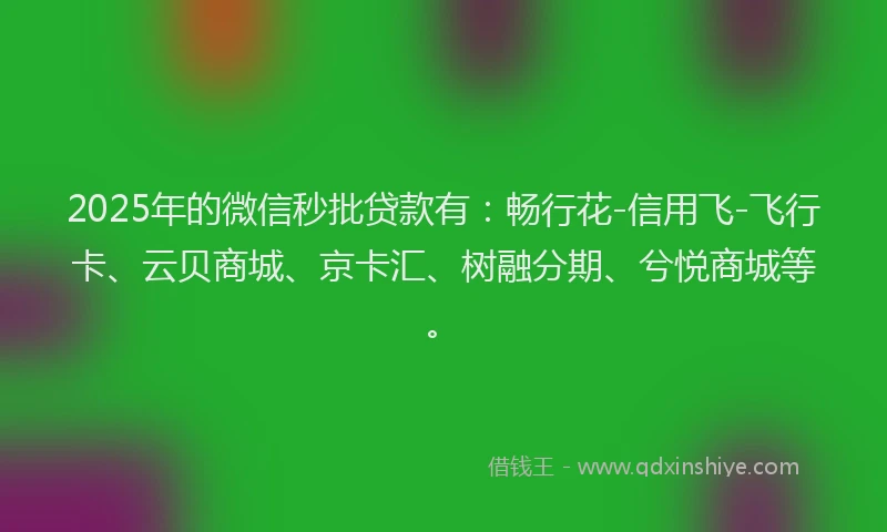 2025年的微信秒批贷款有：畅行花-信用飞-飞行卡、云贝商城、京卡汇、树融分期、兮悦商城等。