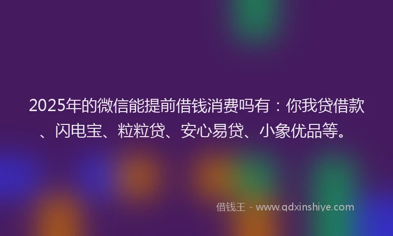 2025年的微信能提前借钱消费吗有：你我贷借款、闪电宝、粒粒贷、安心易贷、小象优品等。