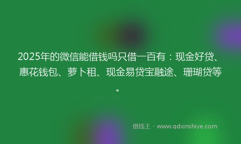2025年的微信能借钱吗只借一百有：现金好贷、惠花钱包、萝卜租、现金易贷宝融途、珊瑚贷等。