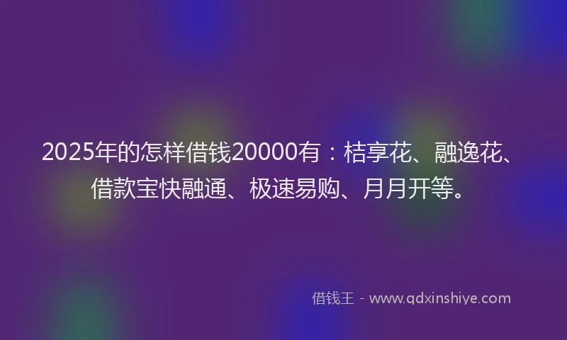 2025年的怎样借钱20000有：桔享花、融逸花、借款宝快融通、极速易购、月月开等。
