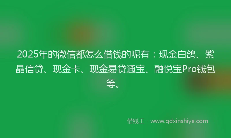 2025年的微信都怎么借钱的呢有：现金白鸽、紫晶信贷、现金卡、现金易贷通宝、融悦宝Pro钱包等。