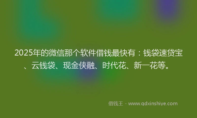 2025年的微信那个软件借钱最快有：钱袋速贷宝、云钱袋、现金侠融、时代花、新一花等。