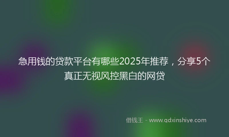 急用钱的贷款平台有哪些2025年推荐，分享5个真正无视风控黑白的网贷
