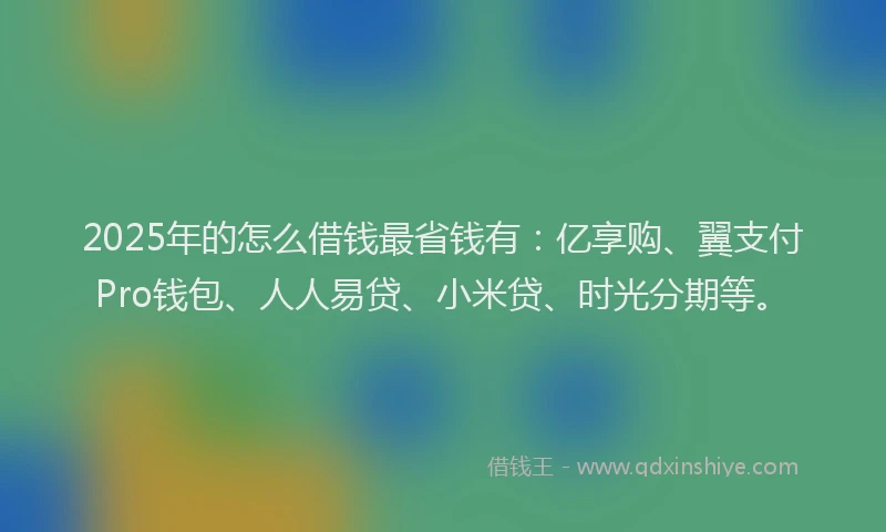 2025年的怎么借钱最省钱有：亿享购、翼支付Pro钱包、人人易贷、小米贷、时光分期等。