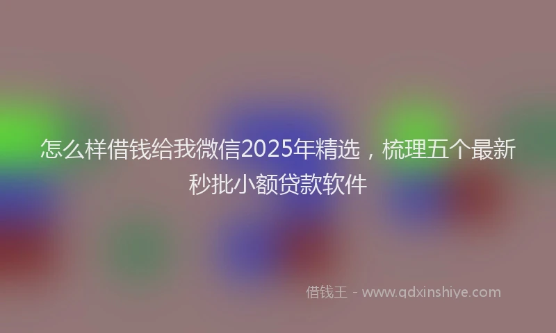 怎么样借钱给我微信2025年精选，梳理五个最新秒批小额贷款软件