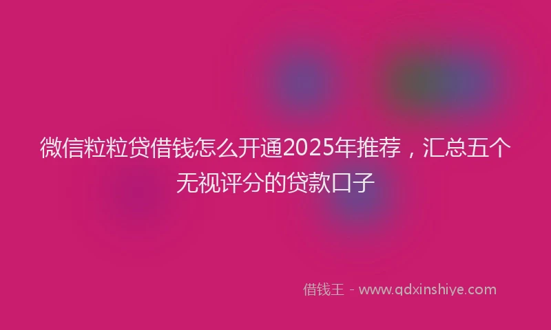 微信粒粒贷借钱怎么开通2025年推荐，汇总五个无视评分的贷款口子
