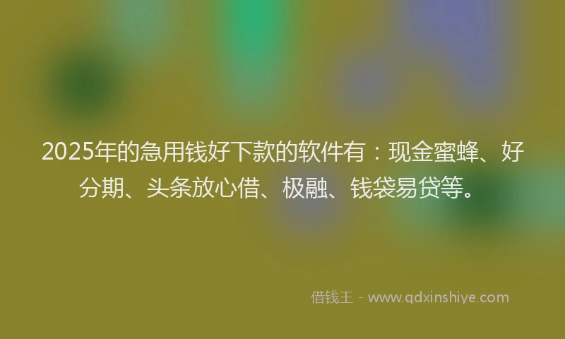 2025年的急用钱好下款的软件有：现金蜜蜂、好分期、头条放心借、极融、钱袋易贷等。