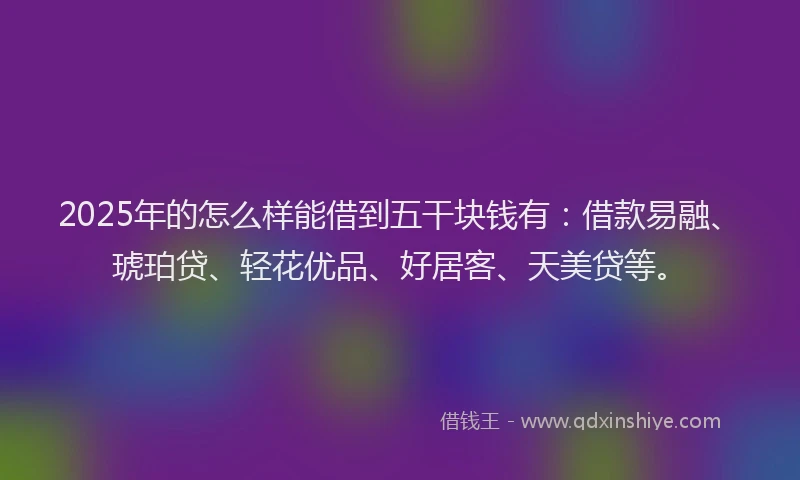 2025年的怎么样能借到五干块钱有：借款易融、琥珀贷、轻花优品、好居客、天美贷等。