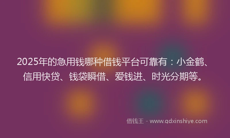2025年的急用钱哪种借钱平台可靠有：小金鹤、信用快贷、钱袋瞬借、爱钱进、时光分期等。
