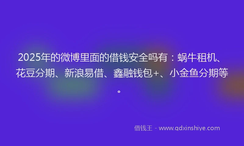 2025年的微博里面的借钱安全吗有：蜗牛租机、花豆分期、新浪易借、鑫融钱包+、小金鱼分期等。