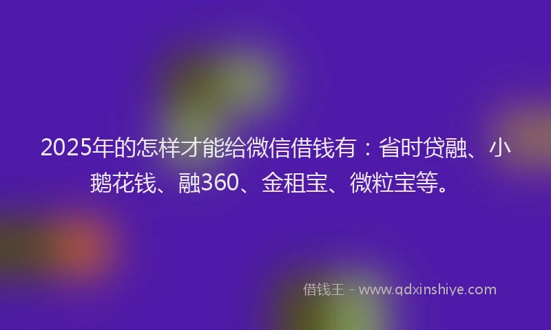 2025年的怎样才能给微信借钱有：省时贷融、小鹅花钱、融360、金租宝、微粒宝等。