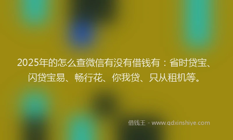 2025年的怎么查微信有没有借钱有：省时贷宝、闪贷宝易、畅行花、你我贷、只从租机等。