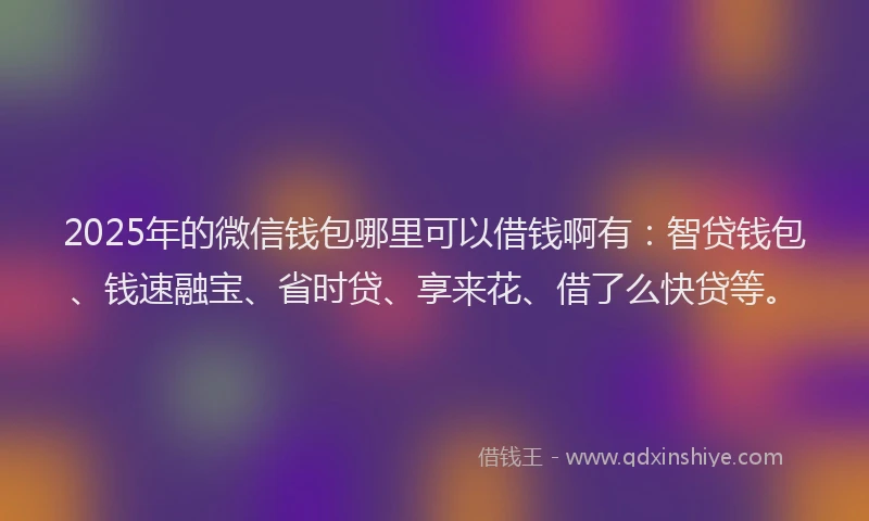 2025年的微信钱包哪里可以借钱啊有：智贷钱包、钱速融宝、省时贷、享来花、借了么快贷等。