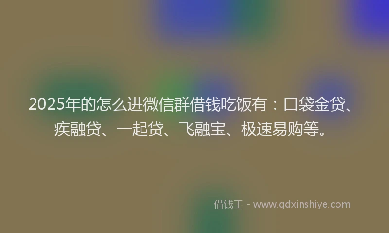 2025年的怎么进微信群借钱吃饭有：口袋金贷、疾融贷、一起贷、飞融宝、极速易购等。
