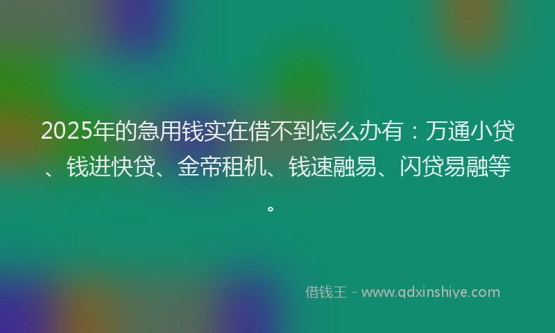 2025年的急用钱实在借不到怎么办有：万通小贷、钱进快贷、金帝租机、钱速融易、闪贷易融等。