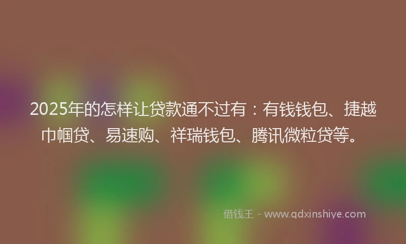 2025年的怎样让贷款通不过有：有钱钱包、捷越巾帼贷、易速购、祥瑞钱包、腾讯微粒贷等。