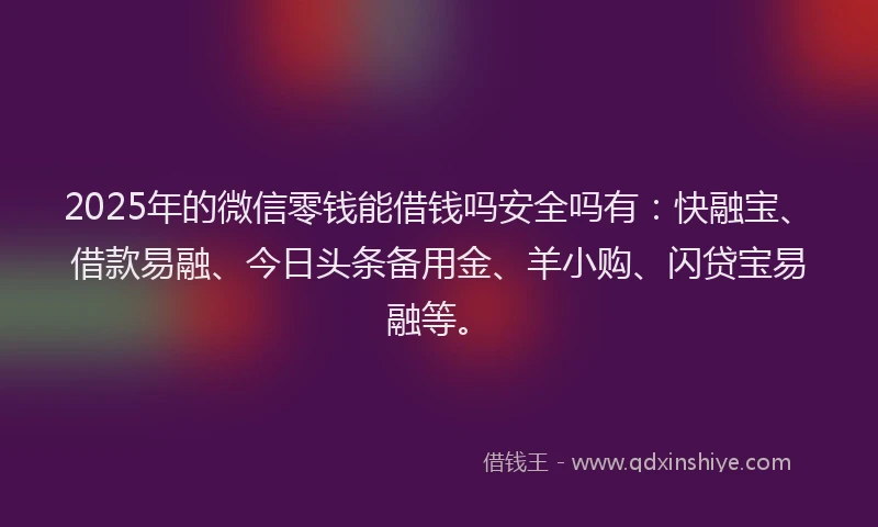 2025年的微信零钱能借钱吗安全吗有：快融宝、借款易融、今日头条备用金、羊小购、闪贷宝易融等。