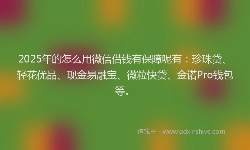 2025年的怎么用微信借钱有保障呢有：珍珠贷、轻花优品、现金易融宝、微粒快贷、金诺Pro钱包等。