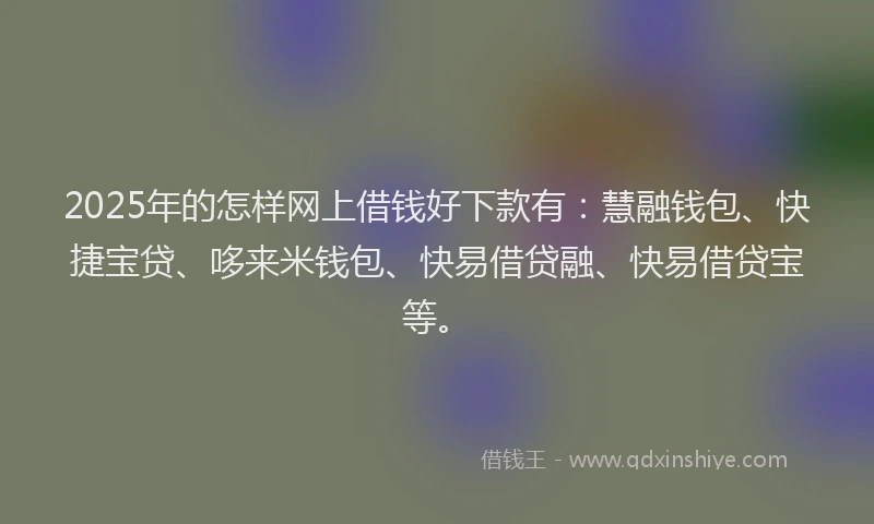 2025年的怎样网上借钱好下款有：慧融钱包、快捷宝贷、哆来米钱包、快易借贷融、快易借贷宝等。