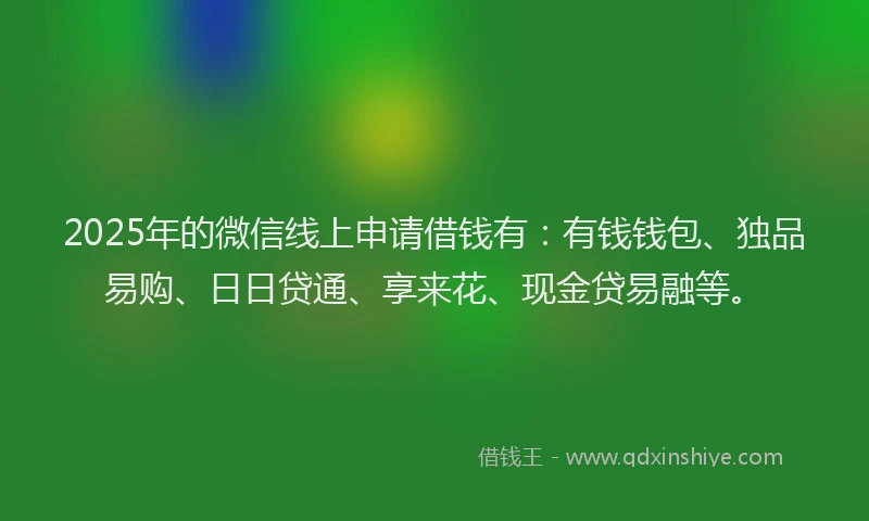 2025年的微信线上申请借钱有：有钱钱包、独品易购、日日贷通、享来花、现金贷易融等。