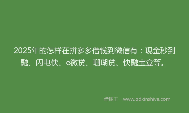 2025年的怎样在拼多多借钱到微信有：现金秒到融、闪电侠、e微贷、珊瑚贷、快融宝盒等。