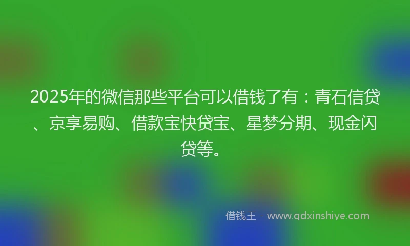 2025年的微信那些平台可以借钱了有：青石信贷、京享易购、借款宝快贷宝、星梦分期、现金闪贷等。