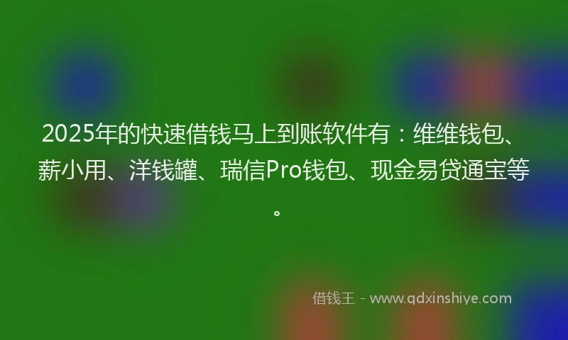 2025年的快速借钱马上到账软件有：维维钱包、薪小用、洋钱罐、瑞信Pro钱包、现金易贷通宝等。