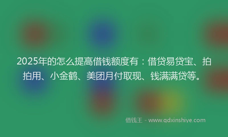 2025年的怎么提高借钱额度有：借贷易贷宝、拍拍用、小金鹤、美团月付取现、钱满满贷等。