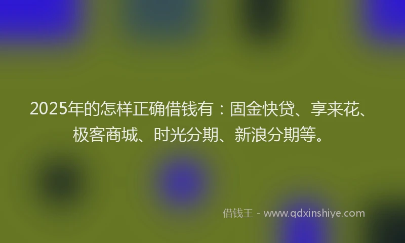 2025年的怎样正确借钱有：固金快贷、享来花、极客商城、时光分期、新浪分期等。