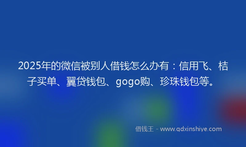 2025年的微信被别人借钱怎么办有：信用飞、桔子买单、翼贷钱包、gogo购、珍珠钱包等。