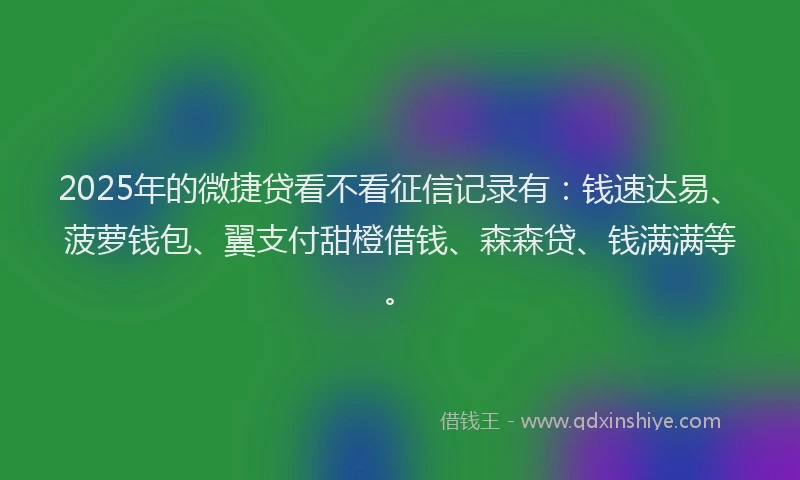 2025年的微捷贷看不看征信记录有：钱速达易、菠萝钱包、翼支付甜橙借钱、森森贷、钱满满等。