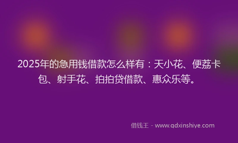 2025年的急用钱借款怎么样有：天小花、便荔卡包、射手花、拍拍贷借款、惠众乐等。